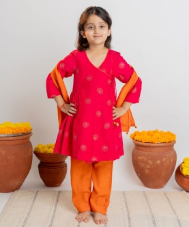 Full Sleeves Angrakha Set With Dupatta