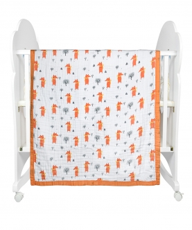 Baby Moo Animal Print White and Orange Muslin Blanket