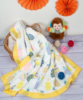 Baby Moo Pineapple White Muslin Blanket