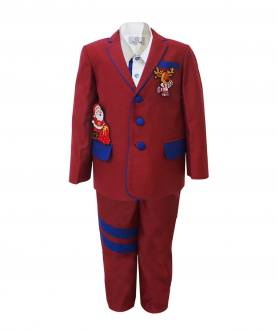 Maroon Christmas Blazer With Pants And Alternatives Embroidered Patches