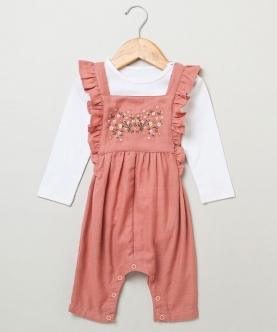 Melange Dungaree Outfit With White Jersey Body Suit