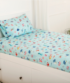 Mermaid Tea Party Organic Bedsheet Set Super King Flat Sheet