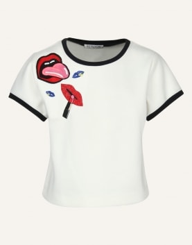 Lips and Lipstick Embroidered Top