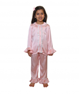 Personalised Baby Pink Lacy Satin Night Suit