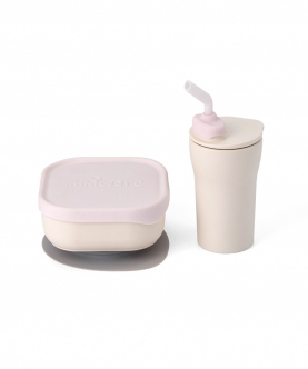 Miniware Sip & Snack- Suction Bowl with Sippy Cup Feeding Set  Vanilla/Cotton Candy