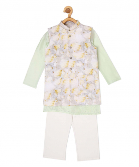 Mint Green Kurta Pyjama With Floral Bandi