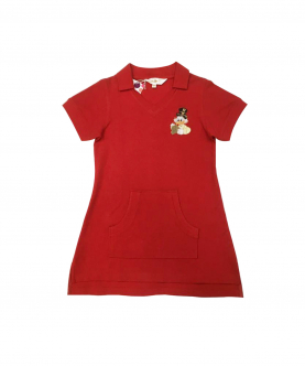 Red Knit Dress With Donald Duck Badge