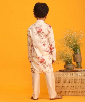 Multicolor Base Cream Kurta Pyjama Set