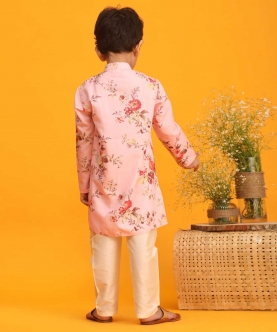 Multicolor Base Pink Kurta Pyjama Set