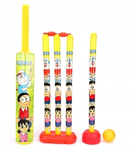 Plastic Cricket Set- Four Wicket, Ball & Bat-Doremon