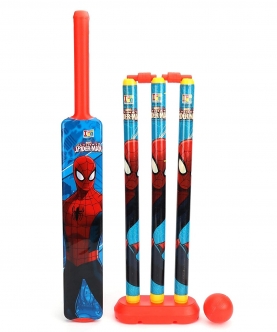 Plastic Cricket Set- Four Wicket, Ball & Bat-Spiderman