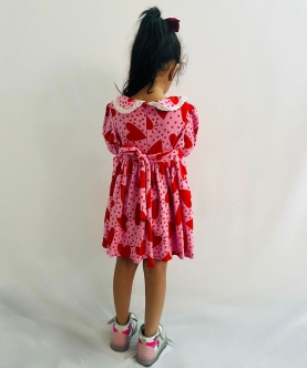 Bound In Love Printed Heart Pink & Red 3/4Th Sleeves Dress