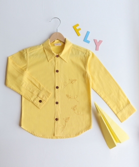 Fly High Embroidered Formal Shirt - Yellow