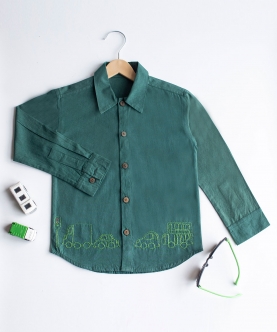 Traffic Embroidered Formal Shirt - Bottle Green