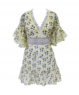 Daisy Printed Summer Dress With Ruffle Sleeves For Adult