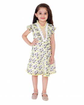 Daisy Printed Summer Dress With Ruffle Sleeves For Kids