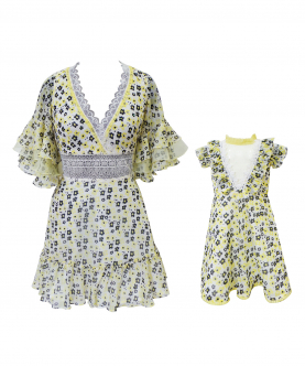 Mini Me Daisy Printed Summer Dress With Ruffle Sleeves 