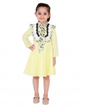 Lemon Summer Dress With Printed Collar For Kids