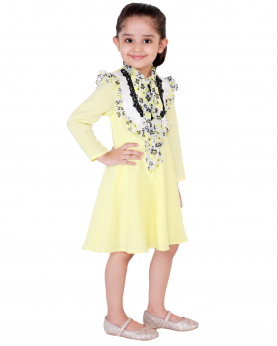Lemon Summer Dress With Printed Collar For Kids