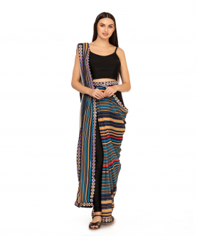Multicolor striped pants saree