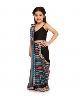 Multicolor striped pants saree