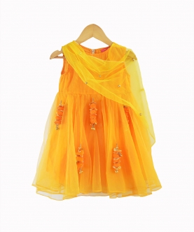 Orange Dress with Dupatta & Tassels