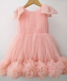 Pink Pompom Dress with Pearls