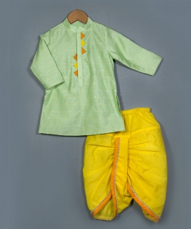 Green Zari Kurta and Yellow Dhoti