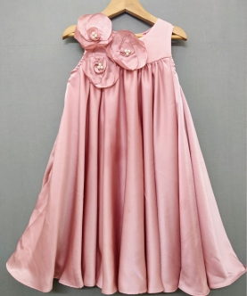 Pink Satin Dress with Rosettes