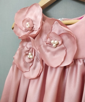 Pink Satin Dress with Rosettes