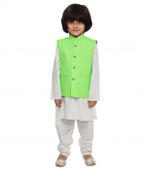 Florescent Green Regular Cut Nehru Jacket