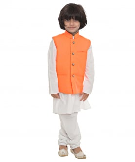 Florescent Orange Regular Cut Nehru Jacket