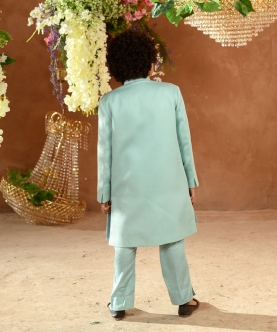 Maherwan-Embroidered Blue Achkan Trouser Set 