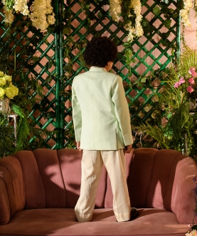 Afna Pastel Green Blazer Paired With Vegan Silk Trouser Set 