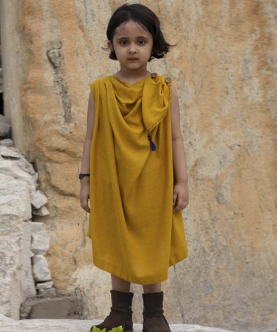 Komorebi Goldenrod Colour Linen Dress With Kantha Hand-Embroidery