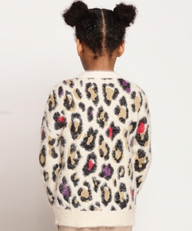 One Friday Off White Animal Printed Sweater For Kids Girls