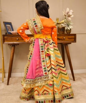 Orange Elegance Embroidered Lehenga & Silk Choli Set