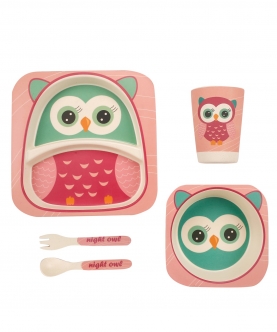 Owl Pink Bamboo Fiber Dinner Set