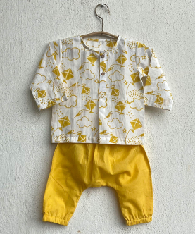 Whitewater Kids Unisex Organic Patang Kurta With Yellow Pants