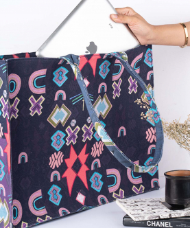 Payal Singhal Purple Ikat Star Print Canvas Tote Bag for Women
