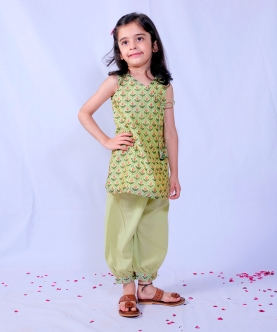 Chanderi Angrakha Suit Set For Girls 