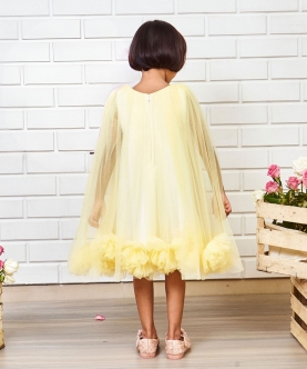 Yellow Pompom Flared Dress