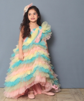 Multicoloured Frilly Layered Gown