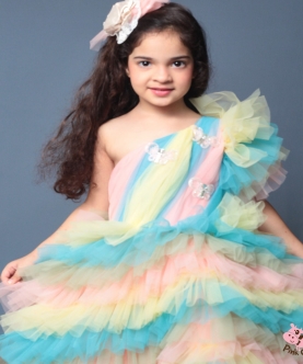 Multicoloured Frilly Layered Gown