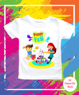 Personalised Kids Playing Holi T-Shirt