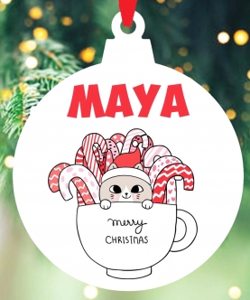 Personalized Christmas Ornaments Kitty In A Cup