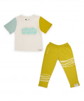 Coral Dream  T-shirt with Ripple Leggings Set, Mustard
