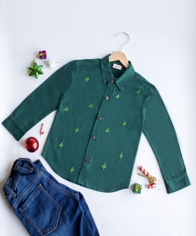 Pined Pine Trees Embroidered Formal Shirt