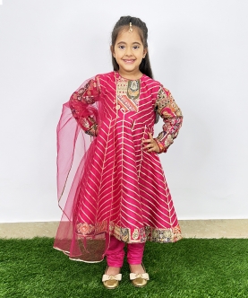 Pink Gota Embroidered Dhoti Set for Girls