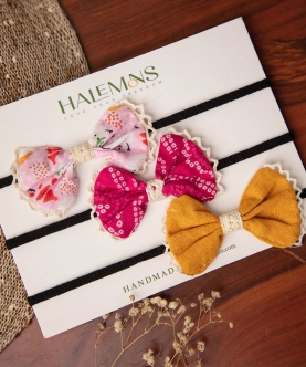 Pinky Handmade Bow Hair Bands pack of 3